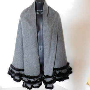 DINO GASPARI CASHMERE BLEND FUR TRIM CAPE WRAP